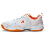 Boldfit Badminton Shoes for Man Lightweight Non Marking Shoes for Badminton Breathable Anti Skid Shoe for Man Shuttle Non Marking Indoor Shoe for Pickleball, Tennis, Padel, White Orange - 10